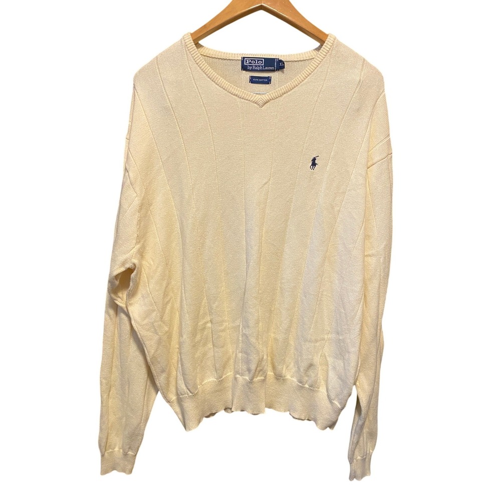 Vintage Polo Ralph Lauren Sweater Cotton XL Yellow Preppy Old Money Academia 90s